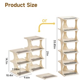 Vertical Shoe Rack 6 Tier Adjustable Shoe Organizer Small Shoe Shelf for Closet, Narrow Entryway, or Bedroom Easy to Assemble and Disassemble Holds Up to 7 Pairs of Shoes (White)