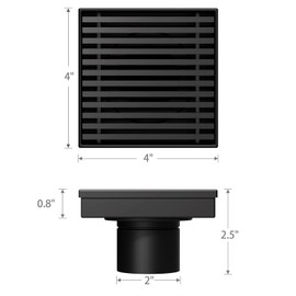 Sharpeye 4 Inch Square Shower Drain with Removable Wedge Wire Pattern Grate, Matte Black 304 Stainless Steel Square Shower Floor Drain for Bathroom, CUPC Certified, with Hair Strainer