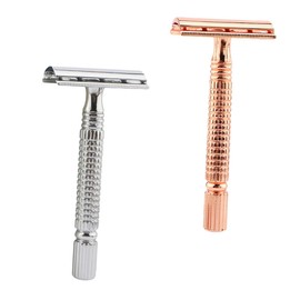 VICASKY 2pcs Manual Double-edged Safety Razor for Men Traditional Metal Shaver Rose Gold Silver Heavyweight Design for Home Travel