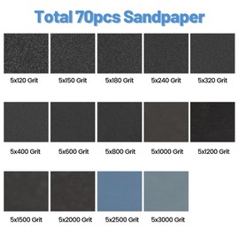 70 Sheets Sandpaper 120 to 3000 Grits, 9x3.6 Inch Wet and Dry Sandpaper for Cars Polishing Metals Walls Wood Furniture Sanding