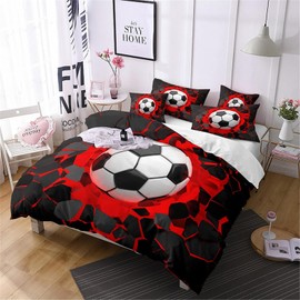 Tabeskly Kids Boys Black White Football Soft Zipper Bed Bedding Duvet Cover Set Double Red 200×200cm