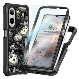 Qindaiwen for Cricket Icon 6 Case with Tempered Glass Screen Protector, Heavy Duty Shockproof Dual Layer Structure Protective Cover Silicone TPU Case for Cricket Icon 6, Ravens