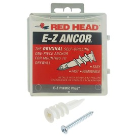 E-Z Ancor 25 Qty Red Head EZ Ancor Nylon Plastic Self Drilling Drywall Anchors with Screws,Up to 75 Lbs,EZP25,White