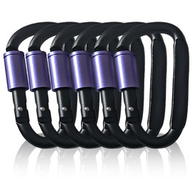 6PCS Carabiner Clip, Aluminum D Ring Shape Carabeaner with Sleeve, Spring Snap Hook for Keychain Clip