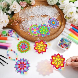 Sonwyoung 30 Sets Suncatchers Craft Kits, DIY Glow in The Dark Suncatcher Kits Stained Glass Window Paint Art for Classroom Party Activities Art Craft Party Favors (Mandala)