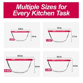 KOMUEE Glass Mixing Bowls with Lids Set, 4-Piece Nesting Kitchen Bowls for Salad, Serving, and Baking, Oven Safe Glass Bowls