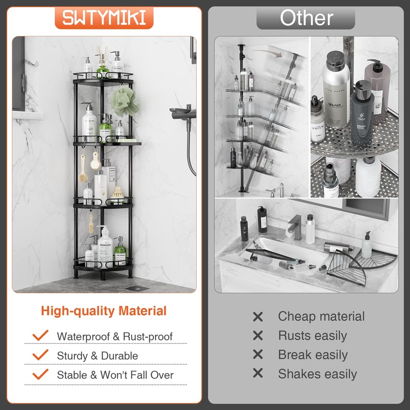 SWTYMIKI Corner Shower Caddy Standing - 4 Tier Stainless Steel