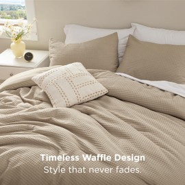 Bedsure Waffle Comforter Set Queen, Soft and Breathable Khaki Bedding Comforter Set, 3 Pieces, 1 Waffle Weave Comforter (90" x 90") and 2 Pillowcases(20" x 26")