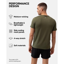DANISH ENDURANCE Mens T Shirt, Breathable Gym Running Top, Fitness Sports Shirts, Mens Activewear, 1 or 2 Pack, Multicolour (1x Black, 1x Olive), M