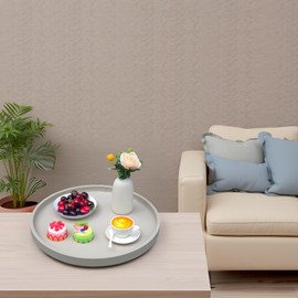 Galopgen 20-inch Round Ottoman Serving Tray - Textured PU Leather Coffee Table Decor, Waterproof Heat-Resistant Large Organizer for Home, Office, Bed & Party Essentials (Tranquil Beige, 20in)