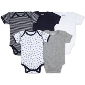 Burt's Bees Baby Unisex Baby Bodysuits, 5-Pack Short & Long Sleeve One-Pieces, 100% Organic Cotton, Blueberry Prints, 6-9 Months