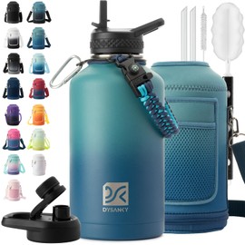 DYSANKY Insulated Water Bottle | Thickened Stainless Steel Vacuum Metal Thermos | Portable Sports Half Gallon Large Water Jug for Gym and Hiking with Straw, Carrier Bag, Handle Strap | BPA-Free 64 oz