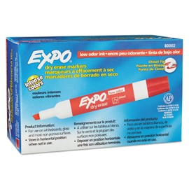 Sanford 80002 Expo Low Odor Dry Erase Markers, Chisel Tip, Red, 12 Each/DZ