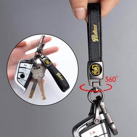 Kaleduo for SD Padres Baseball Fans Car Keychain with Tire Valve Caps, Car Keyring and Valve Stem Caps Compatible with Key Fob Holder, Delicate Gifts for Men Women, Padres