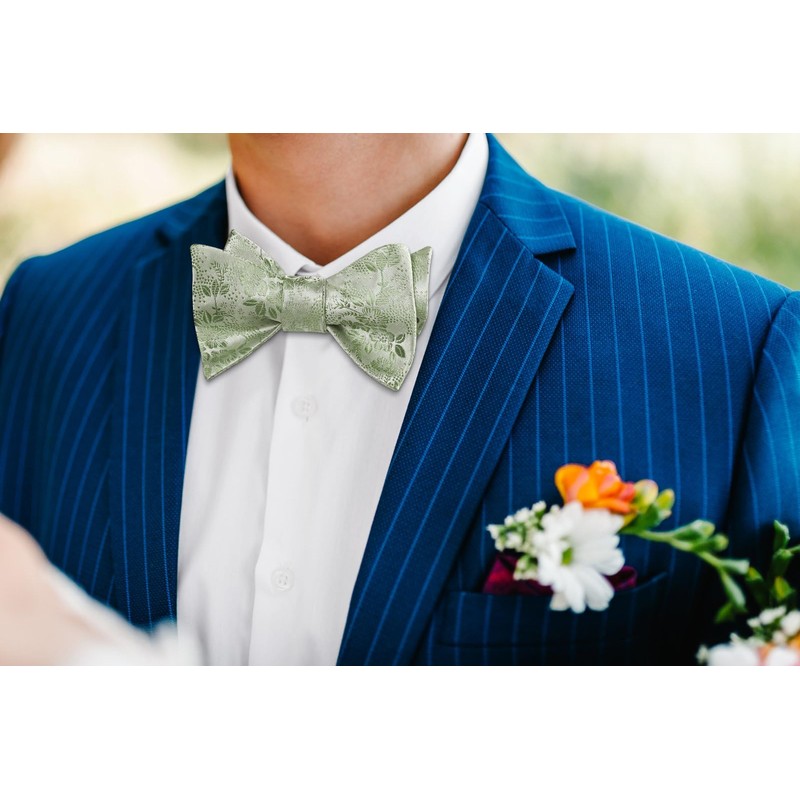 HISDERN Men's Bow Tie Floral Self Bow Tie and Pocket