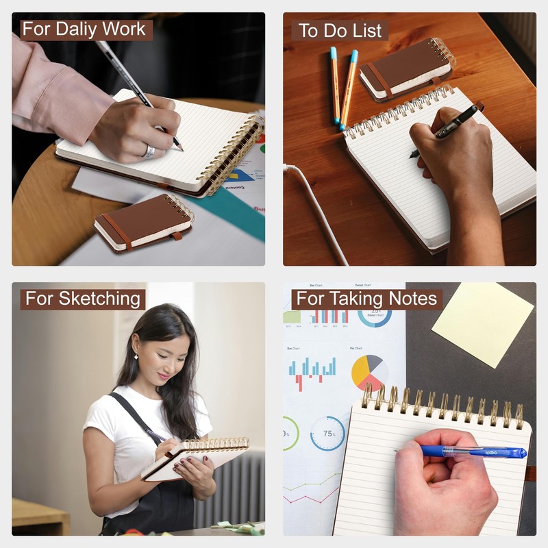 Yoment Top Spiral Notebook Leather Steno Pads 240 Pages Spiral