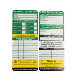 Scafftag Scaffold Inspection Tags, Pack of 10, Polypropylene, W75mm x H180mm