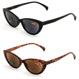 2 Pairs Women Cateye Black Tortoise Reading Sunglasses - Outdoor Cat Eye Readers (1 Black 1 Tortoise, 2.00)