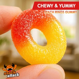 Snack Attack Peach Rings Gummy Gummy Candy Deliciously Fruity, Double Sealed, Perfect for Sharing, Candy Lovers 4lb Bag