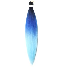Pre Stretched Braiding Hair 26 Inch Ombre Blue Braiding Hair Extensions Hot Water Setting Crochet Box Braids Hair (26 Inch (Pack of 1), Black-Blue-Sky Blue)