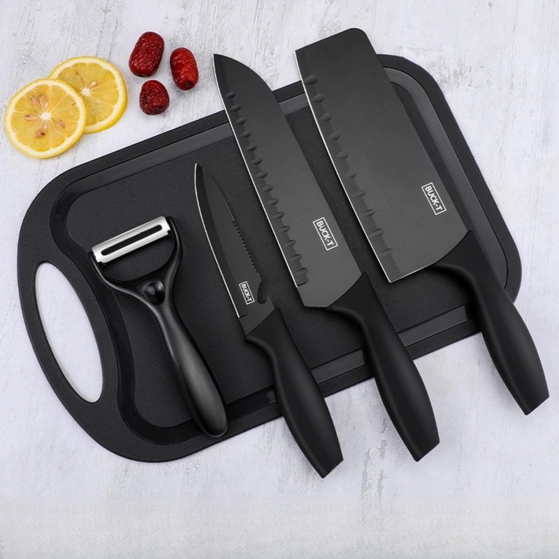 7-Piece Black Knife Set with Stand，Professional Kitchen Knife Set with