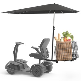 Tredre Mobility Scooter Rear Basket & Sunshade Canopy Set, Heavy-Duty Foldable Basket + Adjustable Height Umbrella, Fits 1" Hitch Receiver for Pride, Drive & Most Power Chairs