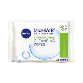 NIVEA MicellAIR SKIN BREATHE Professional Biodegradable Make-Up Remover Wipes (25 Sheets), Makeup Remover Micellar Wipes, Biodegradable Wipes, Face Wipes Makeup Remover