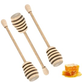PARENCE.- Set di 3 cucchiai di miele in legno - Bastoncino di miele naturale con scanalature | Accessori per dosare e servire miele, sciroppo, caramello | 3 Camere da letto