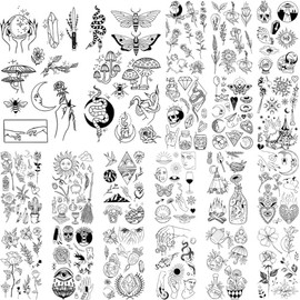 glaryyears 20 Hojas de Tatuaje Temporal, Diseños de Flores, Luna y Serpiente, Impermeable, Para Hombres y Mujeres, Arte Corporal en Brazo, Cuello, Hombro, Clavícula, Apto para 3+ Años