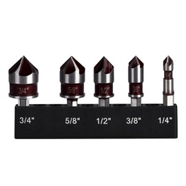 5 Pcs Countersink Drill Bits Set, M35 High Speed Steel Counter Sinker Drill Bits 5 Flute 82 Degree Center Punch Tool Hex Shank 1/4'' 3/8'' 1/2'' 5/8'' 3/4'' Set for Metal, Stainless steel,Wood
