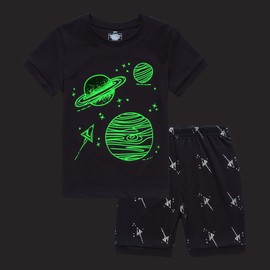 RKOIAN Little Boys Short Pajamas Sets Glow in The Dark Toddler PJS Cotton Kids Sleepwears (Black/Space, 2T)