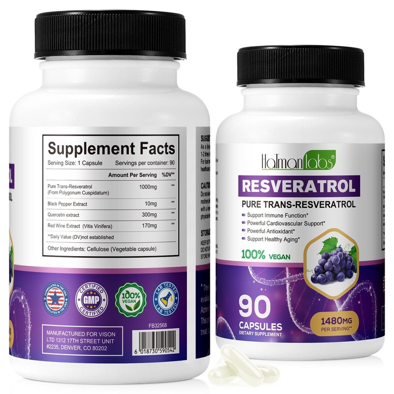 HATMANLABS High Purity Resveratrol Capsules 98% Trans-Resverat