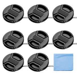 Fotover 55mm Lens Cap Bundle, 8 Pack Universal Snap on Front Centre Pinch Lens Cover Set with Microfiber Lens Cleaning Cloth for Canon Nikon Sony Olympus DSLR Camera