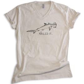 EVERTREE CLOTHING Nailed It Hammerhead Shark V-Neck T-Shirt, Unisex Women's Men's, Funny Shark Shirt, Shark Tee Funny Shark, Light Silk Gray, Small