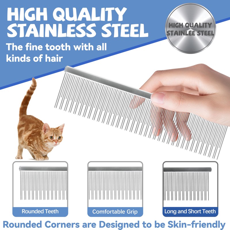 Professional 6 In Dual Tooth Pet Grooming Comb for Short-Haired