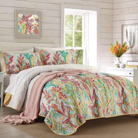 WONGS BEDDING Quilt Queen Size, Yellow Botanical Plants Bedspread Bedding Set, 3 Pieces Lightweight Microfiber Floral Coverlet Set for All Season Quilts with 2 Pillowcases (96"x90")