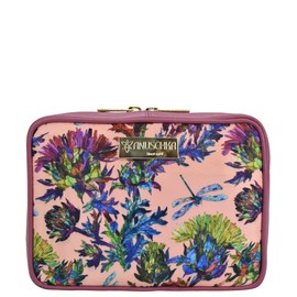 Anuschka Travel Jewellery Organizer-Wanderlust Collection-Nylon Fabric with Leather Trim and Artwork Print, Dragonfly Garden