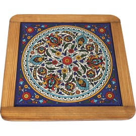 Holy Land Market Ceramic Trivet - Extra Large Hot Plate for Dishes - Multi Color Flowers, 25cm (9.75 in)