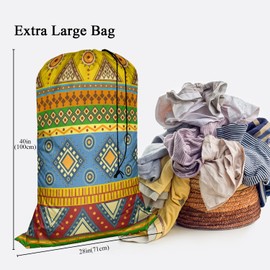 Swono Aztec Seamless Pattern Heavy Duty Large Laundry Bags 1 Pack 28 x 40 inch Native Style Stripes XL Drawstring Travel Organizer Bag Fit Hamper Basket Camp Tear Resistant Storage, 4 Loads of Clothes