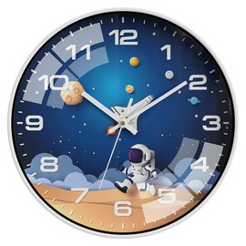 ALEENFOON 12 Inch Wall Clock for Kids Silent Non Ticking Quartz Decorative Clock Astronaut Space Travel Children Round Wall Clock for Bedroom, Living Room, Classroom, Kitchen, Children's Room (1)