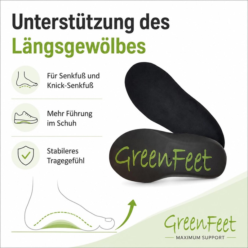 Green-Feet Orthopaedic Insoles Further Designed For Lower Arch Foot Splayfoot