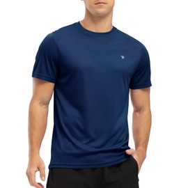 YSENTO Mens Rash Guards UV Swim Tops Rash Vest Quick Dry UPF 50+ Short Sleeve Running Sports Gym Tops(Navy,L)