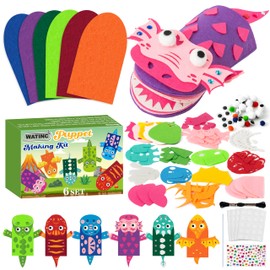 WATINC 6Pcs Hand Puppet Making Kit, Art Craft Felt Sock Puppet Toys, Creative DIY Make Your Own Pompoms Wiggle Googly Eyes Storytelling Role Play Party Supplies Gift for Girls Boys (Dinosaurs B)