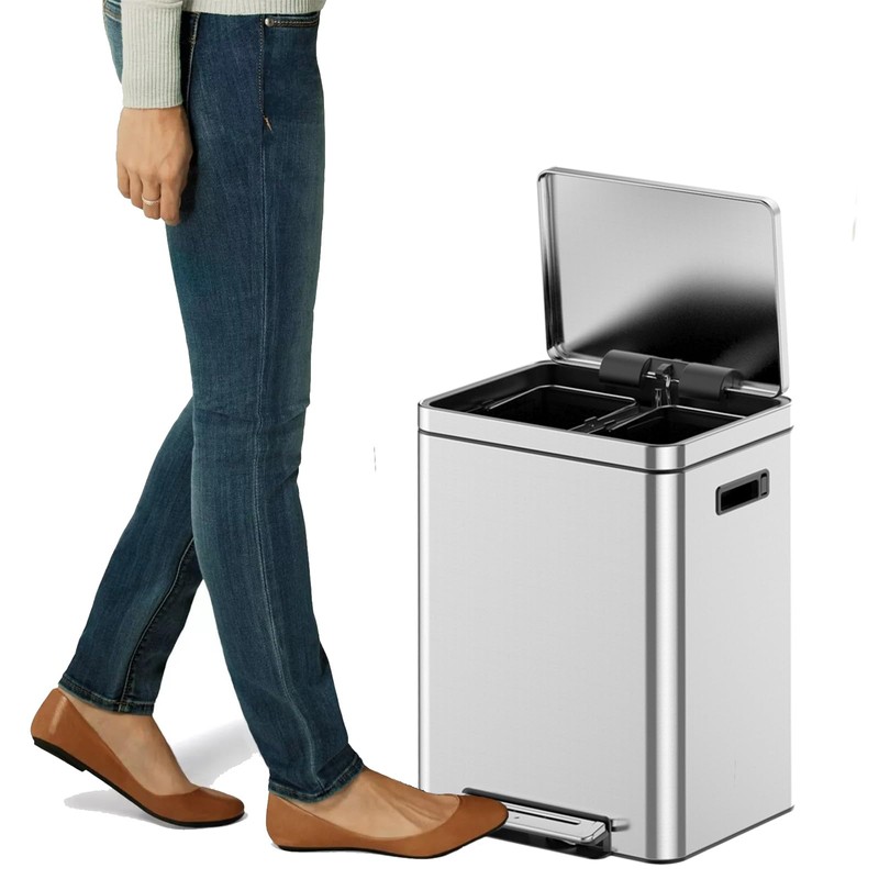 COZONY 10.6 Gallon/40L Dual Trash Can, Stainless Steel Kitchen Waste