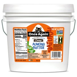 Once Again Natural Creamy Almond Butter, 9lbs (same as 9 jars) - Roasted - Salt Free, Unsweetened - Gluten Free Certified, Peanut Free, Vegan, Kosher, Paleo