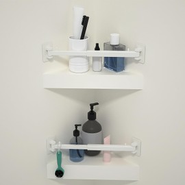 RV Shower Corner Storage Bar Base Angle and Adjustable Rod Length Bottom White Corner Stand, Suitable for Fixing Toilets and bathrooms in RV 2PIS