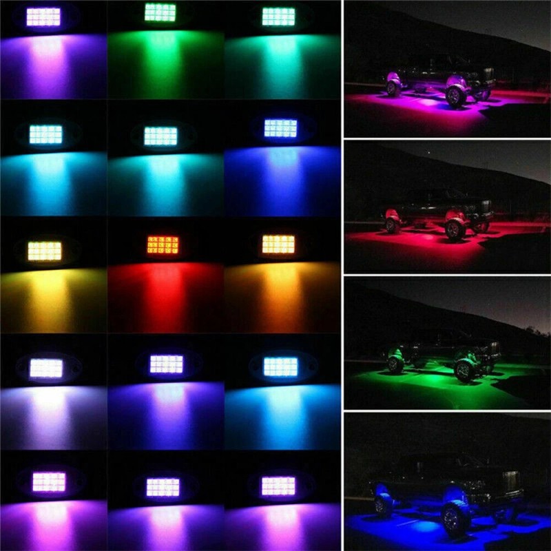 usparts888 8Pods RGB LED Rock Light Kit Underglow Wheel Light