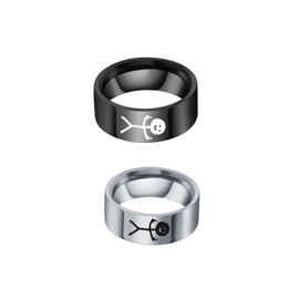 Aeboocag Funny Doodle Matching Rings for Best Friends,Couples Promise Rings for Him and Her Stainless Steel Funny Finger Ring Jewelry Gift (black+silver, 9)