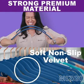 MIZGI Premium Velvet Hangers (50 Pack) Heavy Duty - Non Slip Felt Hangers - Velvet Suit Hanger Mediterranean Blue - Rose Gold Hooks,Space Saving Clothes Hanger