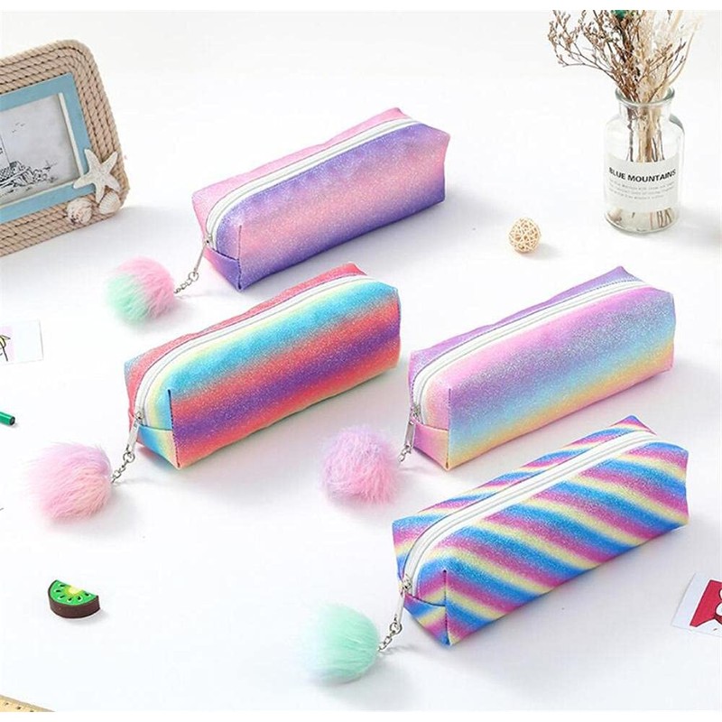 DUORUIMI Rainbow Pencil Case Pen Case Large Capacity Glitter Office